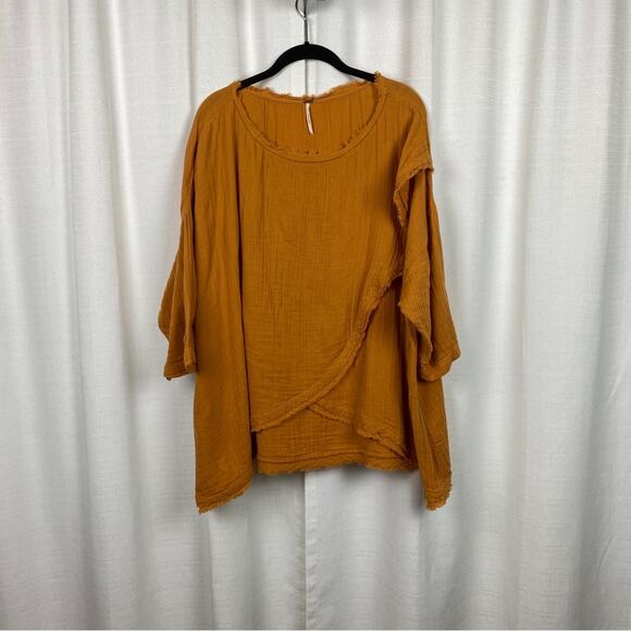 Free People Orange Brown Cotton Gauze Drape Front Top Sz.M - Picture 1 of 9
